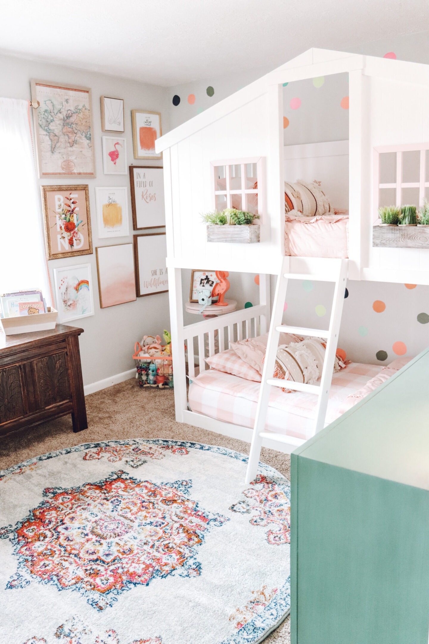 Girls room with outlet bunk beds