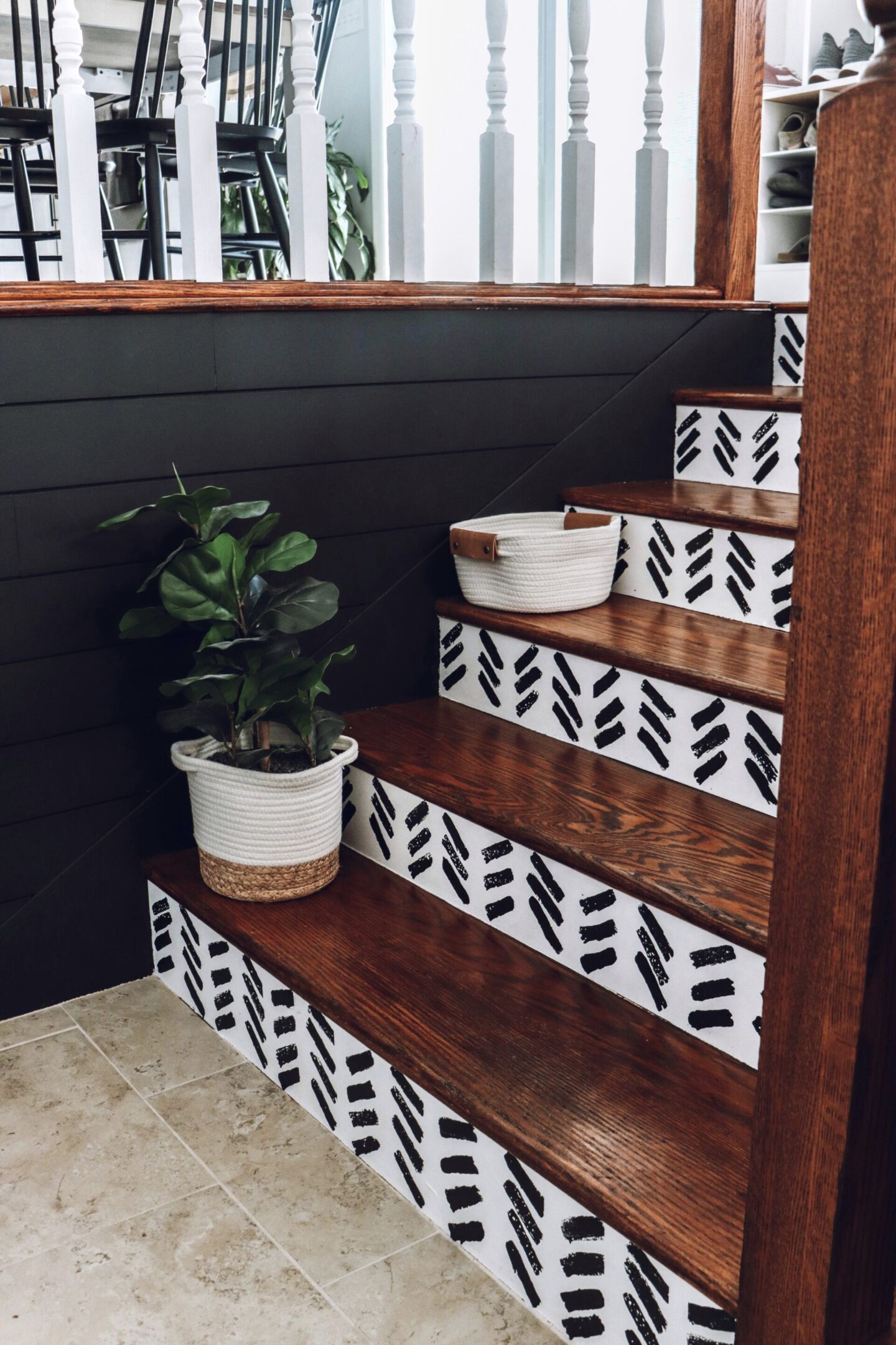 black shiplap staircase pattern