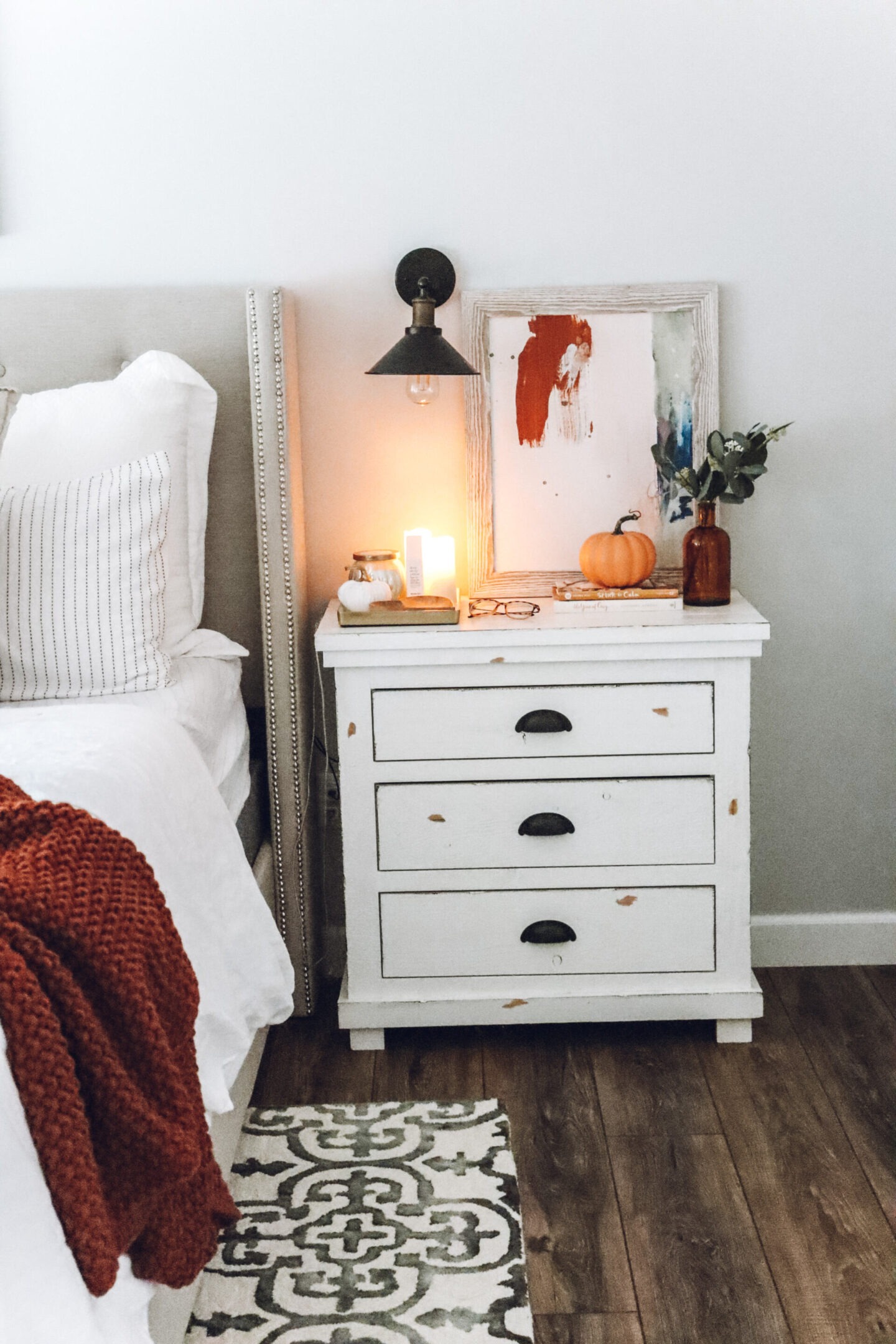 cozy fall master bedroom nightstand