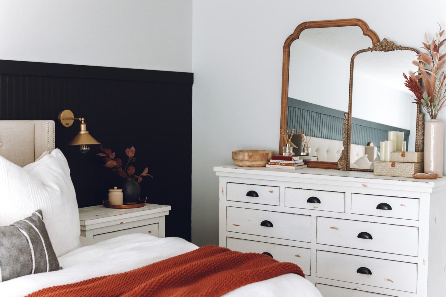 Master Bedroom Black Bead Board Accent Wall - Inspired Reality