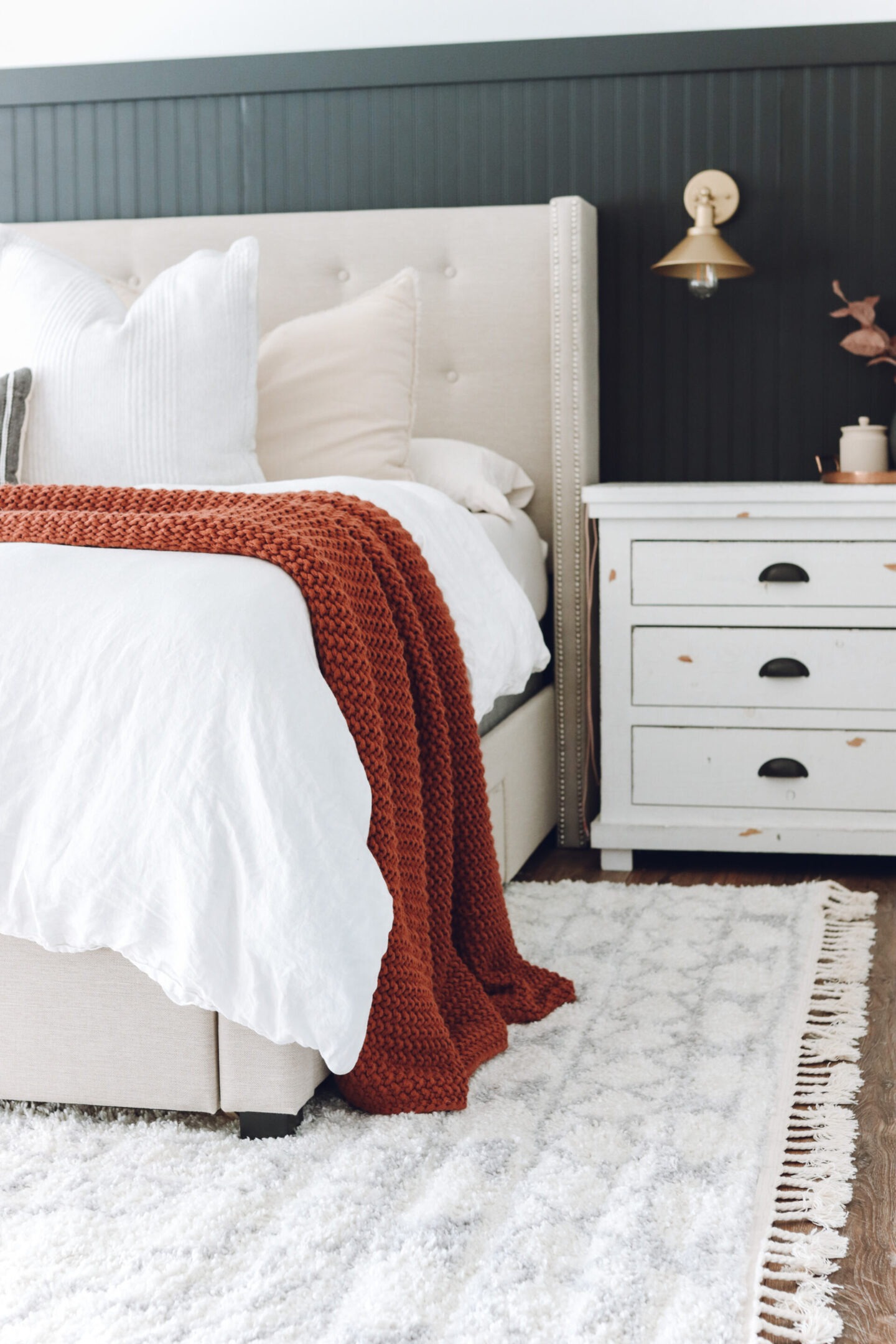 black bead board accent wall